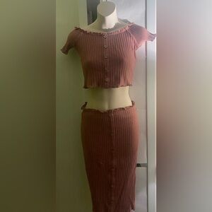 Pink crop top and maxi skirt set